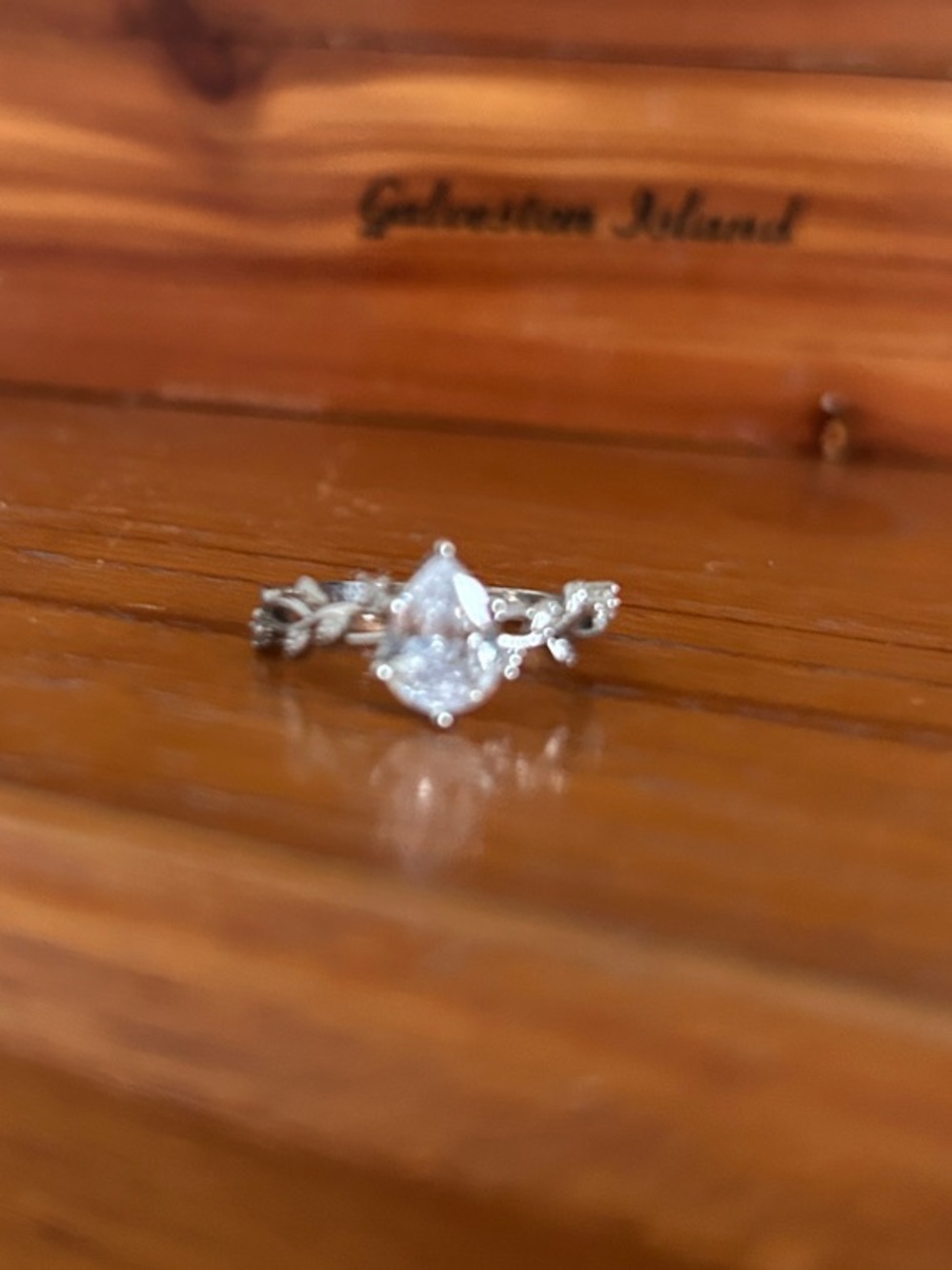 Silver Leaf Band Ring with Marquise moissanite